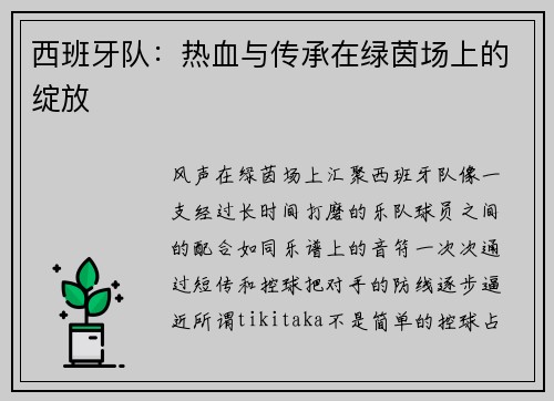 西班牙队：热血与传承在绿茵场上的绽放