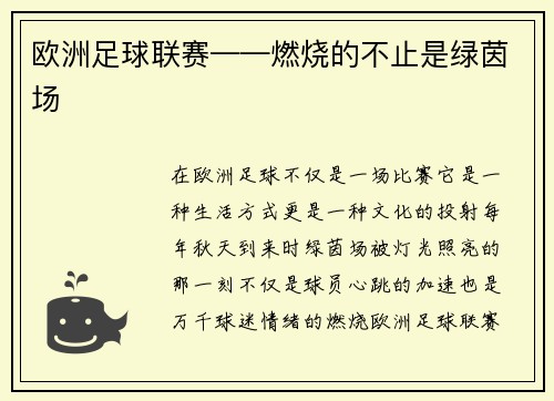 欧洲足球联赛——燃烧的不止是绿茵场